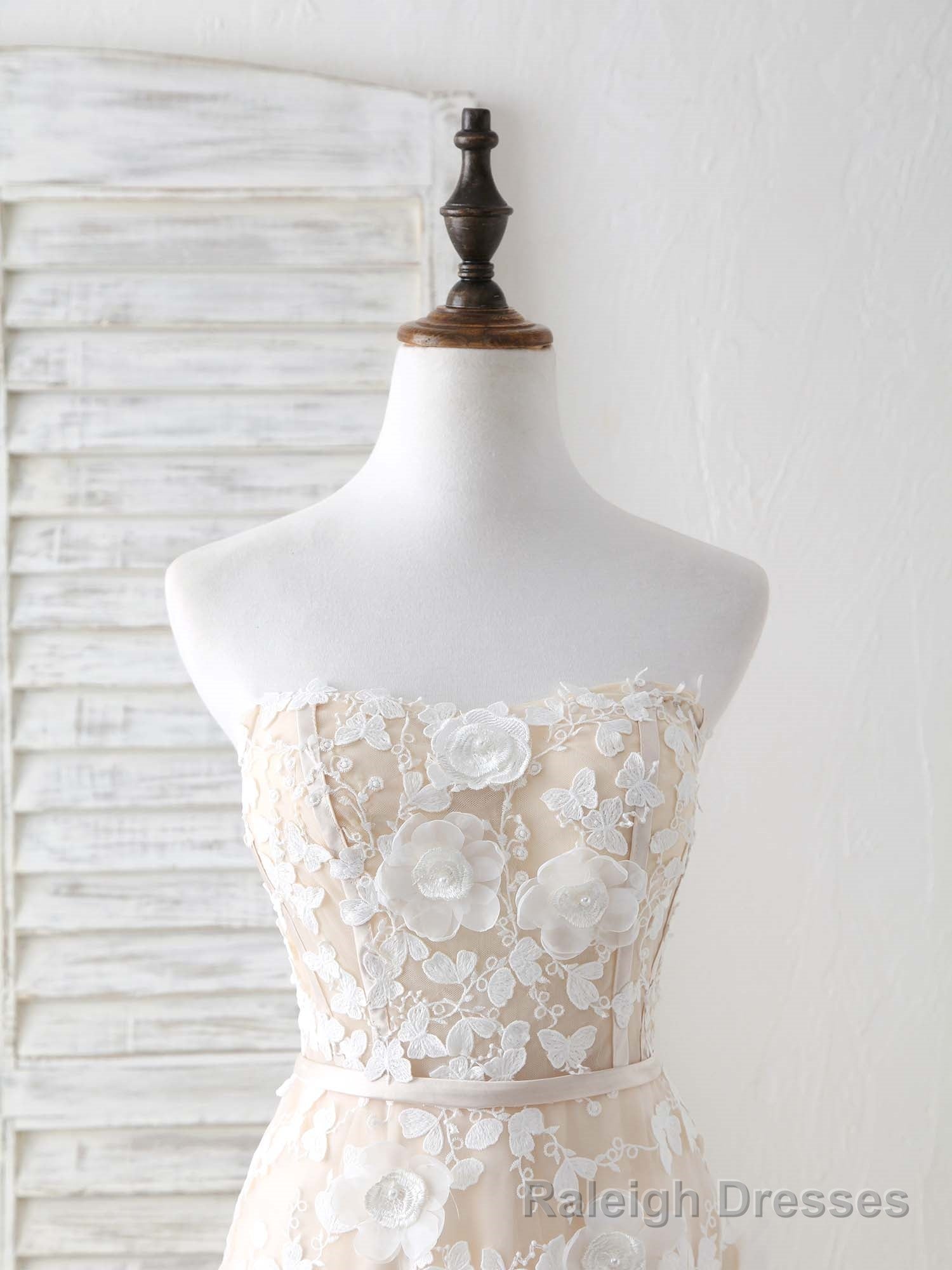 Champagne Tulle Lace Applique Long Prom Dress Champagne Prom Dress