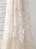 Champagne Tulle Lace Applique Long Prom Dress Champagne Evening Dress