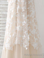 Champagne Tulle Lace Applique Long Prom Dress Champagne Prom Dress