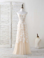 Champagne Tulle Lace Applique Long Prom Dress Champagne Prom Dress