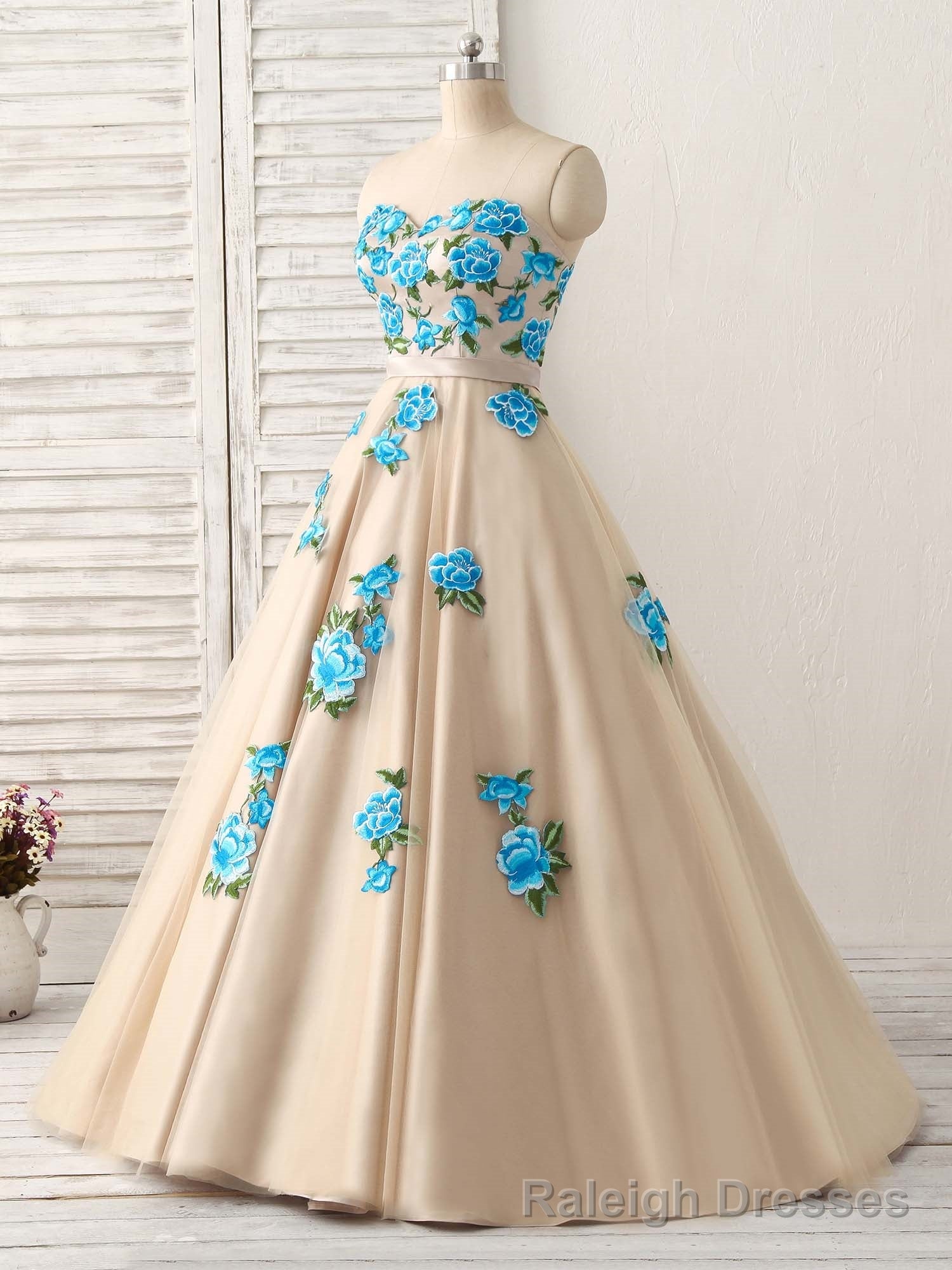 Champagne Tulle Lace Applique Long Prom Dress, Champagne Prom Dress Secondary image