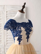 Champagne Tulle Lace Applique Short Prom Dress, Bridesmaid Dress