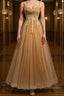 Champagne tulle lace Prom Dresses Long champagne Prom Dresses