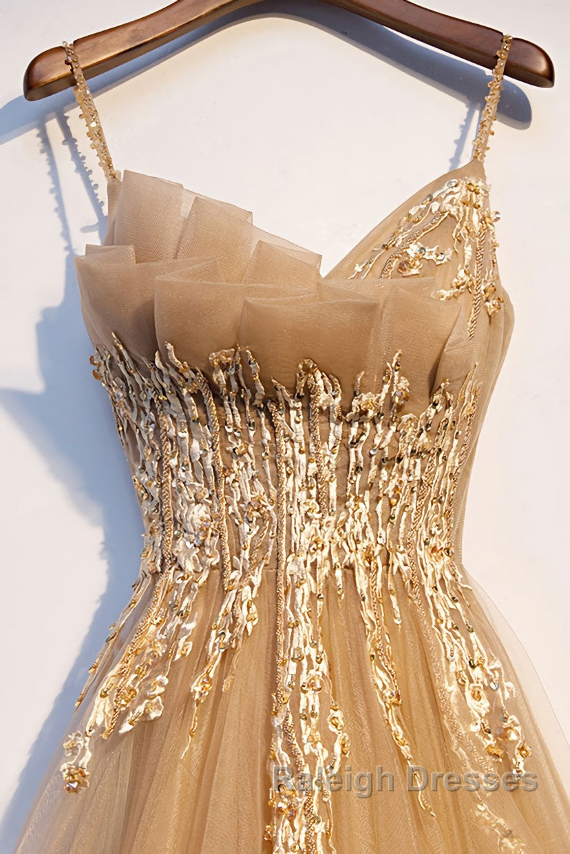 Champagne tulle lace long prom dress champagne formal dress Secondary image