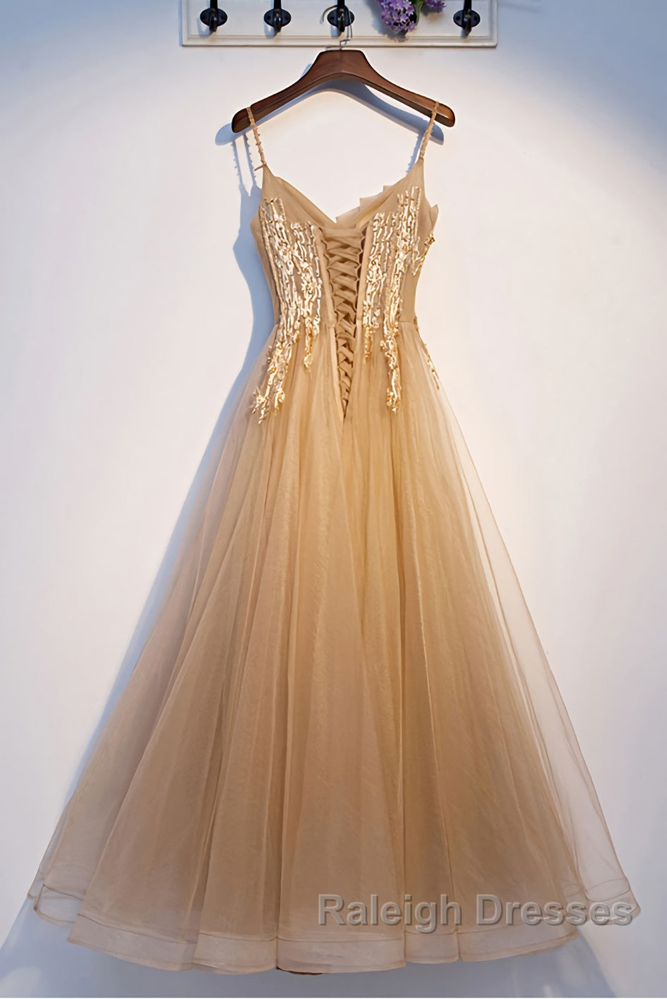 Champagne tulle lace Prom Dresses Long champagne Prom Dresses