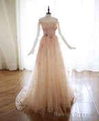 Champagne Tulle Lace Long Prom Dress Champagne Tulle Lace Prom Dress