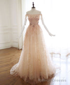 Champagne Tulle Lace Long Prom Dress Champagne Tulle Lace Prom Dress