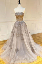 Champagne Tulle Lace Long Prom Dress Lace Formal Dress