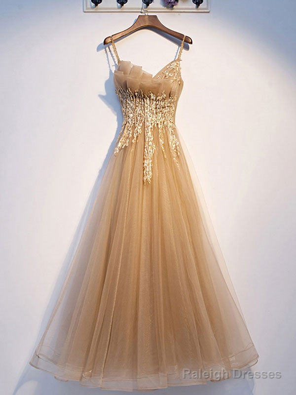 Champagne Tulle Lace Prom Dresses Long Tulle Lace Prom Dresses