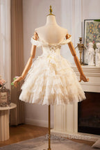 Champagne Tulle Lace Short Prom Dress Homecoming Dress, Lovely A-Line Prom Dress