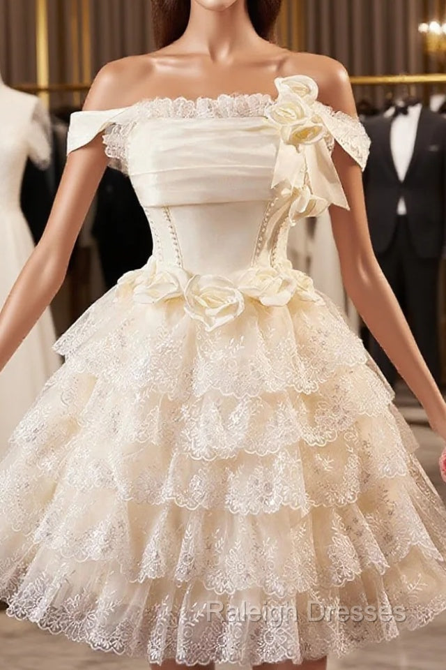 Champagne Tulle Lace Short Prom Dress Homecoming Dress, Lovely A-Line Party Dress Main image