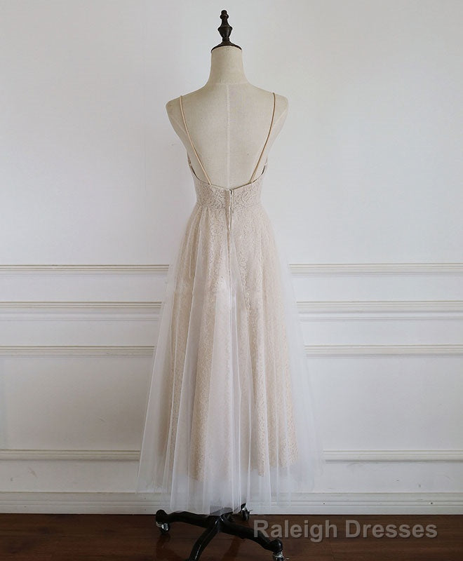 Champagne Tulle Lace Short Prom Dress Lace Homecoming Dress