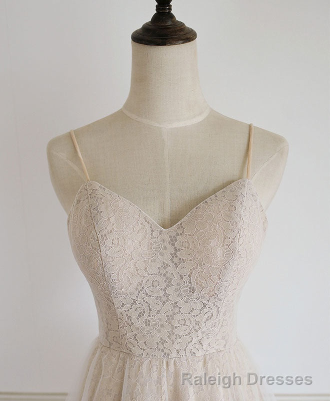 Champagne Tulle Lace Short Prom Dress Lace Homecoming Dress