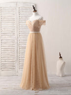 Champagne Tulle Long Bridesmaid Dress, Champagne Prom Dresses