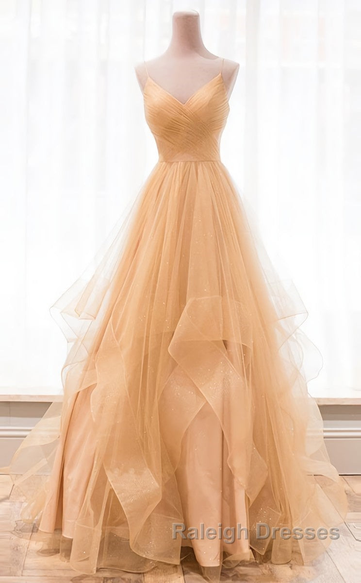 Champagne tulle long prom dress, champagne evening dress Secondary image