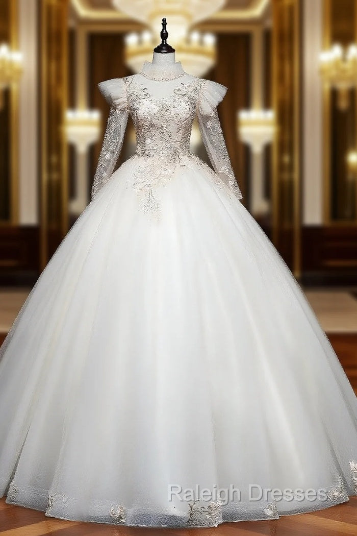 Champagne Tulle Long Sleeve Appliques Backless Quinceanera Dress Main image