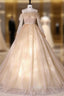 Champagne Tulle Long Sleeve Beading Quinceanera Dress