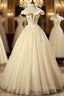 Champagne Tulle Off the Shoulder Flower Quinceanera Dress