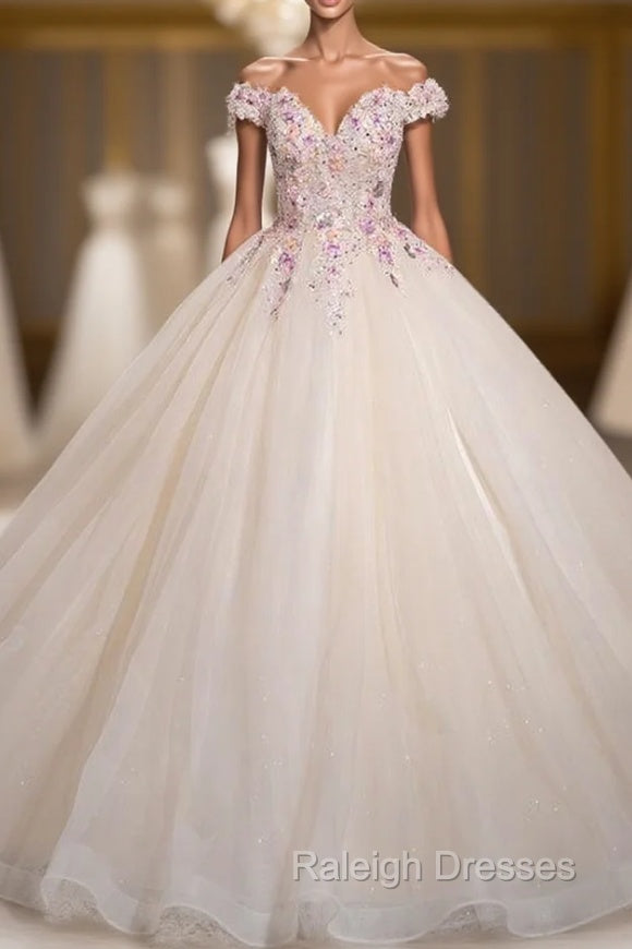 Champagne Tulle Pink Sequins Off the Shoulder Quinceanera Dress