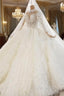 Champagne Tulle Ruffles Long Sleeve High Neck Wedding Dress
