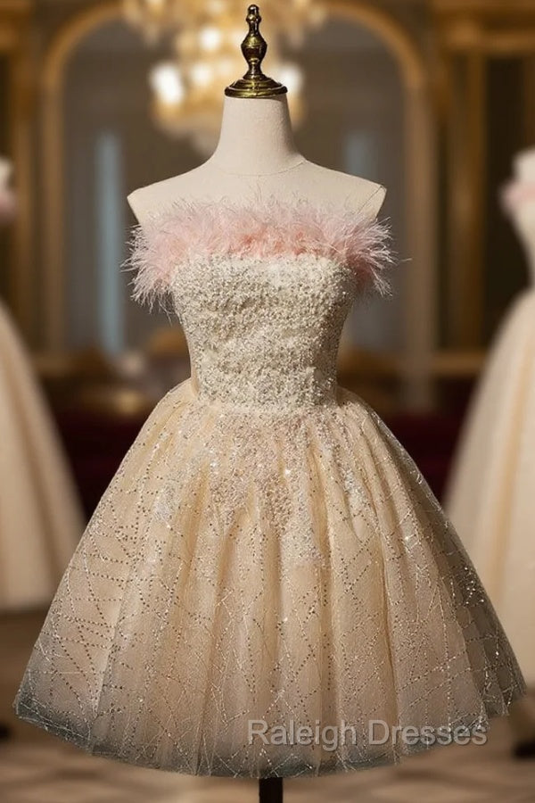 Champagne Tulle Sequins Beading Homecoming Dress Main image