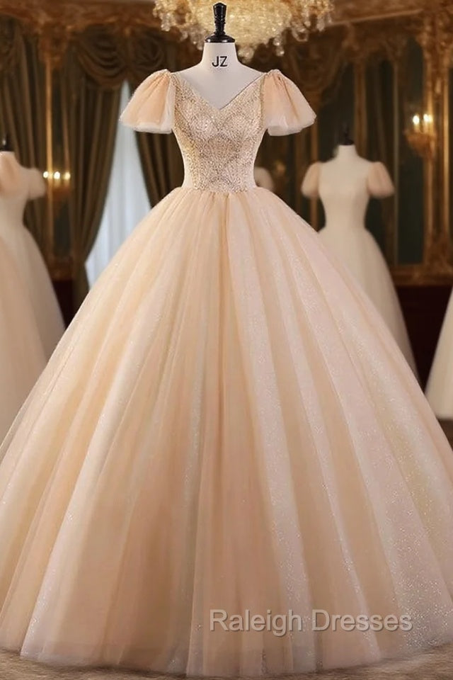 Champagne Tulle Sequins Beading Quinceanera Dress Main image