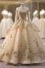 Champagne Tulle Sequins Cap Sleeve Prom Dress