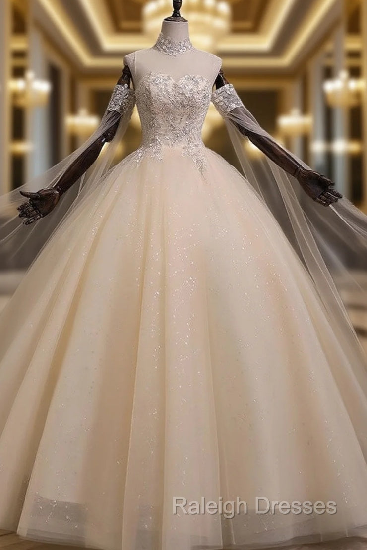 Champagne Tulle Sequins High Neck Beading Quinceanera Dress Main image