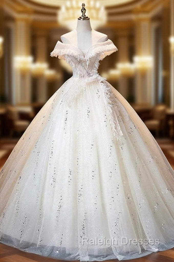 Champagne Tulle Sequins Off the Shoulder Quinceanera Dress Main image
