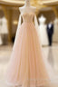 Champagne Tulle Sequins Strapless Prom Dress