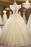 Champagne Tulle Sequins V-neck Beading Quinceanera Dress