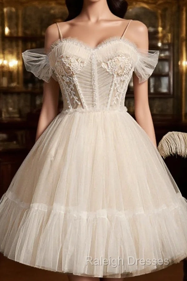 Champagne Tulle Short A Line Dress Party Dress Homecoming Dress