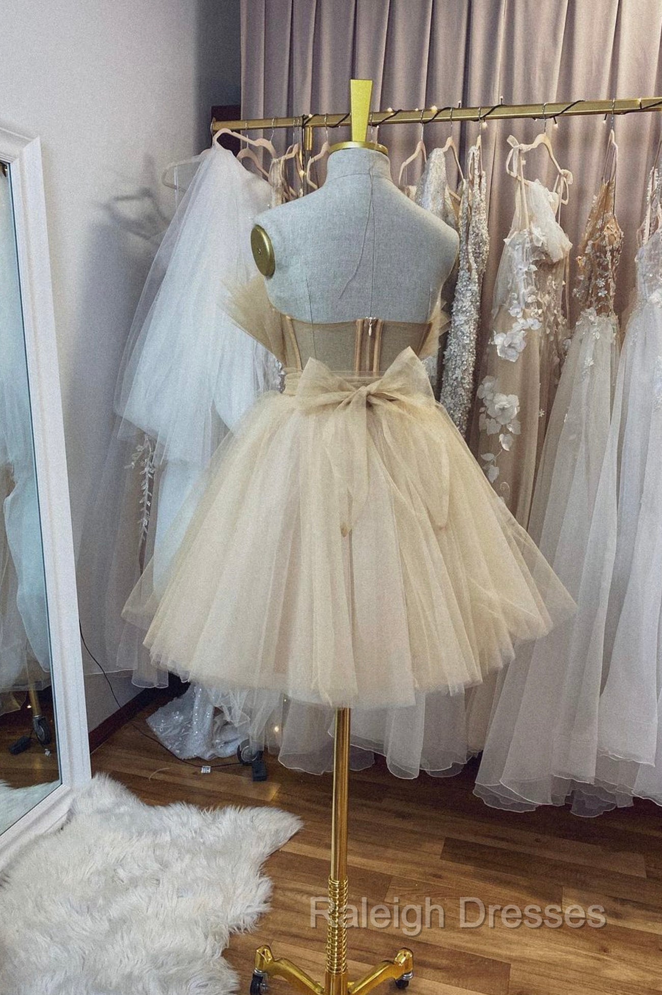 Champagne Tulle Short A-Line Prom Dress, Lovely Strapless Party Dress Secondary image