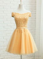 Champagne Tulle Short Lace Applique Bridesmaid Dresses Short Prom Dresses Homecoming Dresses