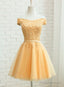 Champagne Tulle Short Lace Applique Bridesmaid Dresses Short Prom Dresses Homecoming Dresses