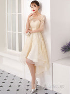 Champagne Tulle Short Prom Dress, Champagne Homecoming Dress