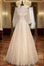 Champagne Tulle Square Beading Prom Dress