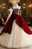 Champagne Tulle Strapless Burgundy Velvet Prom Dress