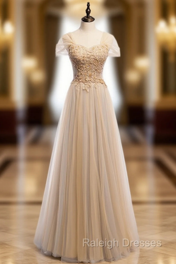 Champagne Tulle Sweetheart Beading Sequins Prom Dress Main image