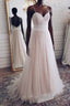 Champagne tulle sweetheart lace long prom dress tulle formal dress