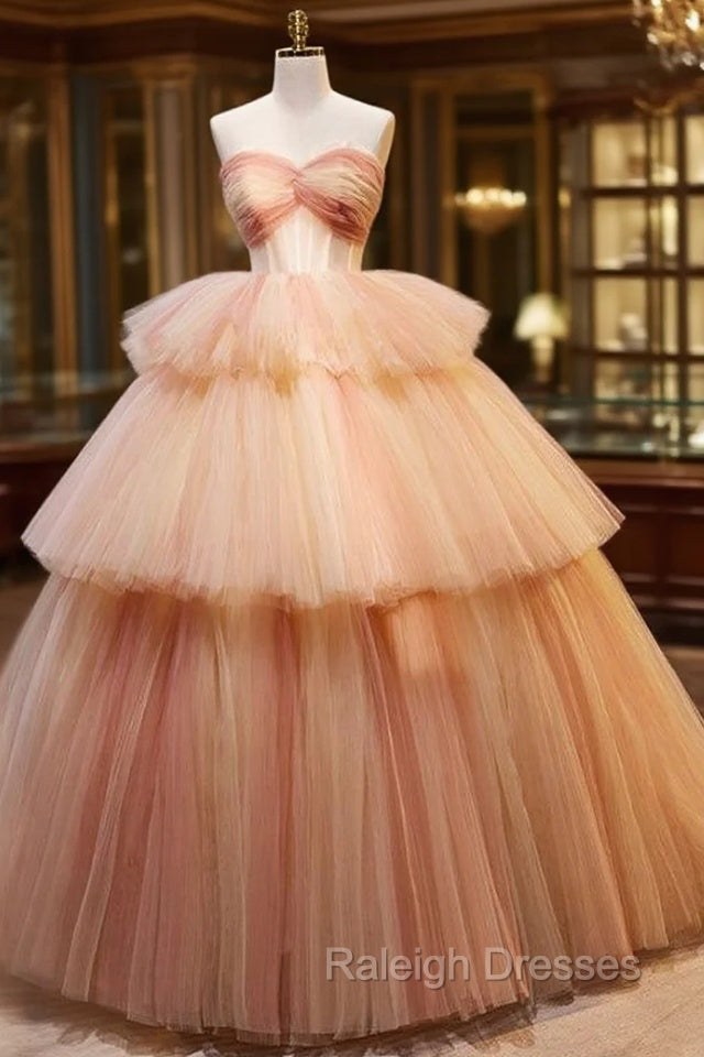 Champagne Tulle Sweetheart Pleats Prom Dress Main image