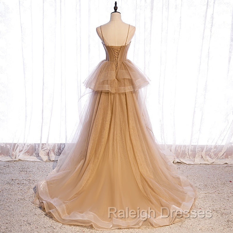 Champagne Tulle Sweetheart Straps Long Ball Gown Prom Dresses, Champagne Party Dresses Secondary image