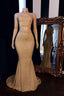 Champagne Two-Piece Strapless Long Mermaid Prom Dresses With Choker