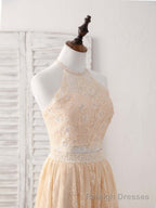 Champagne Two Pieces Lace Long Prom Dress Lace Evening Dress