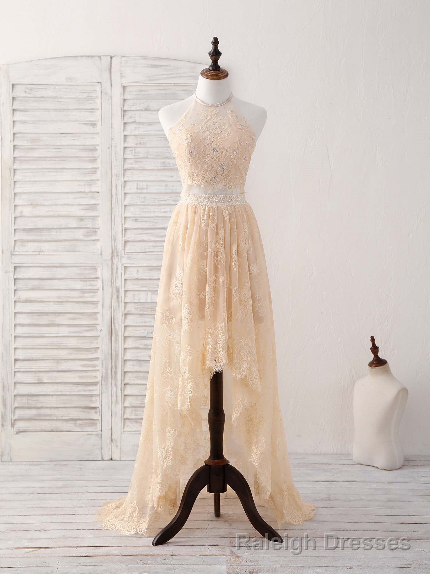 Champagne Two Pieces Lace Long Prom Dress Lace Evening Dress
