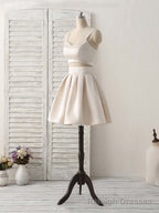 Champagne Two Pieces Short Prom Dress Simple Homecoming Dress