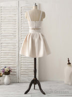 Champagne Two Pieces Short Prom Dress Simple Homecoming Dress