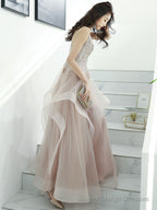 Champagne V Neck Lace Long Prom Dresses, Champagne Formal Graduation Dress