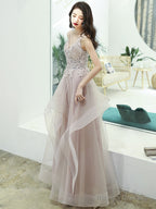 Champagne V Neck Lace Long Prom Dress Champagne Prom Graduation Dresses