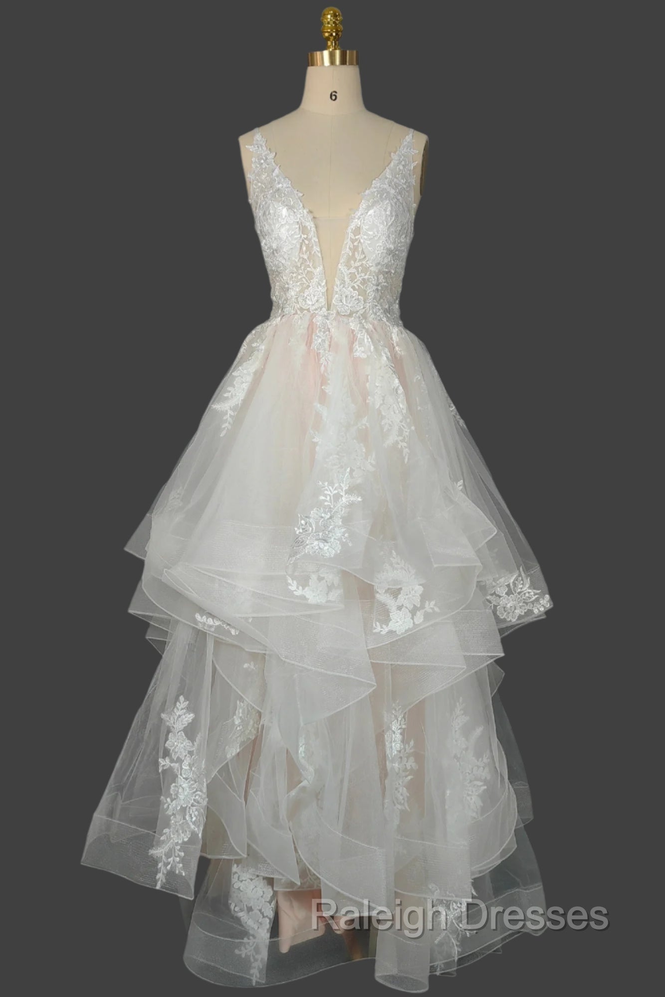 Champagne V-Neck Long Prom Dresses A-Line Tulle Formal Evening Dresses Main image